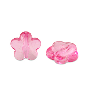 13mm Acryl kraal bloem Magenta pink transparent, per stuk
