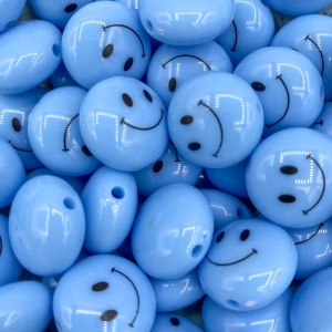 Smiley kralen acryl 18mm blauw, per stuk