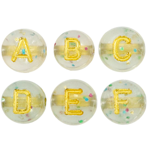 Letter beads acrylic crackled transparent gold, set ca. 680 pieces