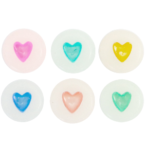 Letterkralen acryl hartjes multicolor, 6 stuks