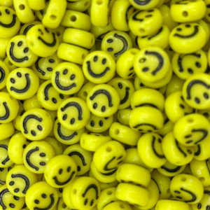 Smiley kralen acryl 7mm yellow, per 5 stuks