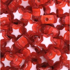 Acrylic beads star red, per 5 pieces