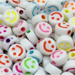 Smiley beads acrylic 7mm multi colour, per 5 pieces
