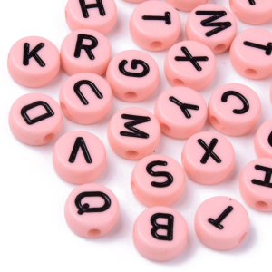 Alphabetic acrylic beads 10x4.5mm pink, set 100 pieces