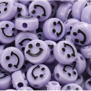 Acrylic beads smiley lilac, per 5 pieces