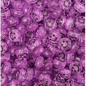 Acryl kralen smiley glitter purple 10mm, 5 stuks