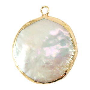 Freshwater pearl charm round Gold-White, per piece