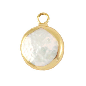 Freshwater pearl charm round Gold-White, per piece