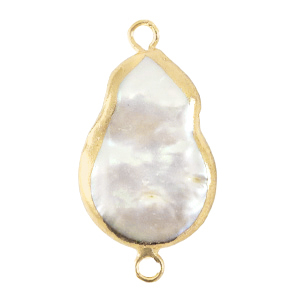 Freshwater pearl charm assymetric Gold-White, per piece