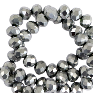 Top Facet kralen 8x6mm Silver-Pearl shine coating, per 10 stuks