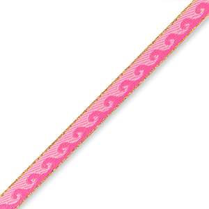 Ribbon with text waves Fuchsia and light pink, per meter