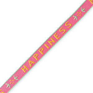  Ribbon with text HAPPINESS Orange-Magenta Pink, per meter