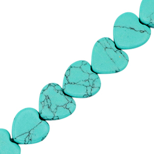 Natuursteen kralen hart turquoise, per stuk