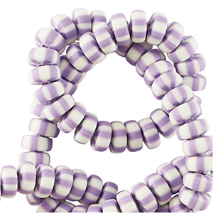 Polymeer kralen Rondellen 7mm White-soft purple, 10 stuks