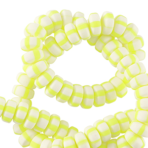 Polymeer kralen Rondellen 7mm White-neon-yellow, 10 stuks