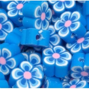 Polymeer kralen bloem blue, 5 stuks