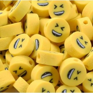 Polymeer kralen smiley geel, 5 stuks