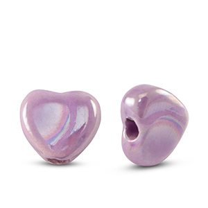 Ceramic beads heart purple 11x12mm, per piece