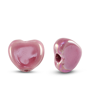 Ceramic beads heart fuchsia pink 11x12mm, per piece