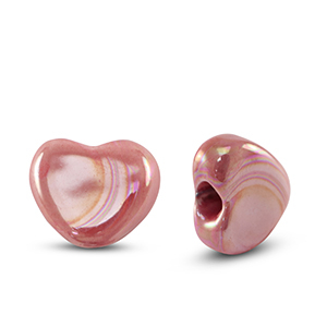 Ceramic beads heart pink 11x12mm, per piece
