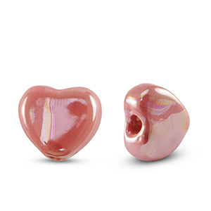 Keramiek kralen hart mauve roze 11x12mm, per stuk
