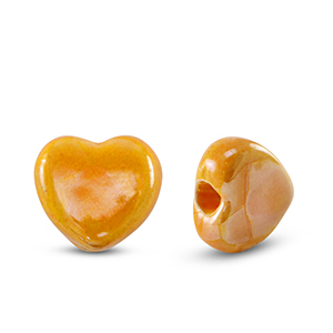 Ceramic beads heart orange 11x12mm, per piece