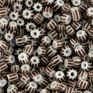 Rocailles 3mm stripes white dark brown, 5 gram