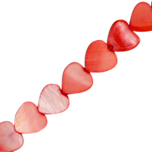Beads shell heart Coral Red, per piece