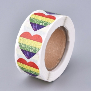 Sticker rainbow heart 2.5cm, rol 500 stickers